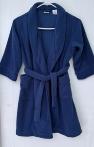 Mint L.L. Bean NAVY BLUE Fleece Lounge Wrap Robe Pockets Youth Kids size 5-6 - Picture 1 of 3