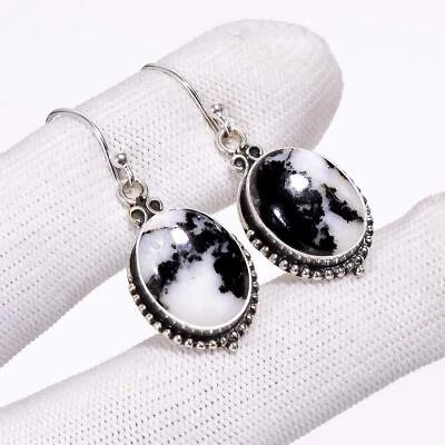 White Buffalo Turquoise Gemstone 925 Sterling Silver Jewelry Earring - Image 1 of 4