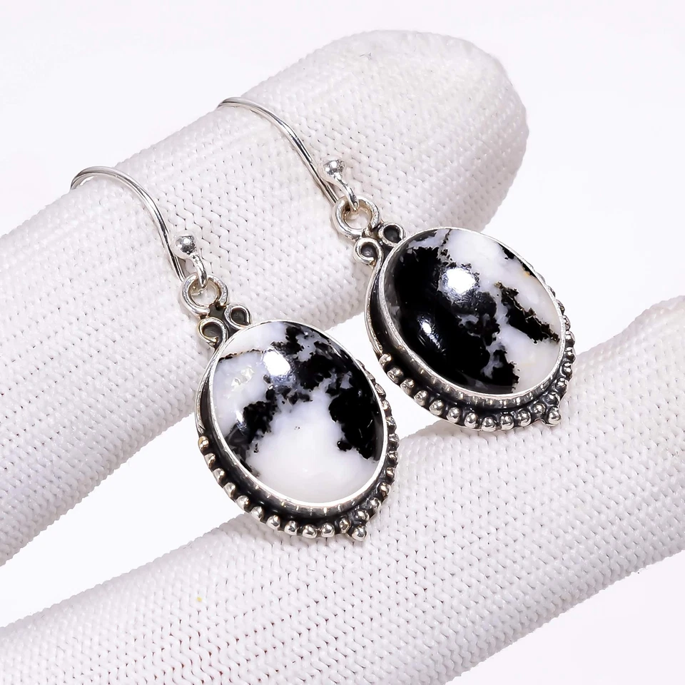 White Buffalo Turquoise Gemstone 925 Sterling Silver Jewelry Earring - Image 1 of 4