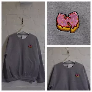 Actual Fact Wu x Pink Donut Heather Grey Crew Neck Hip Hop Sweatshirt Top - Imagen 1 de 4