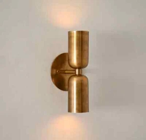 Mini Sputnik de latón crudo moderno de mediados de siglo de pared vintage hecha a mano de 2 luces - Imagen 1 de 5