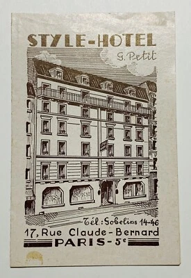 FOLLETO: HOTEL ESTILO AÑOS 40 - G Petit - Rue Claude Bernard - París Francia Foto 1 de 3