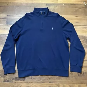 Polo Ralph Lauren Men's Large Cotton Quarter Zip Pullover Sweater Navy - Picture 1 of 10