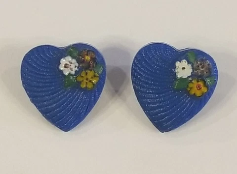 Blue Heart Buttons Hand Painted Flowers Cover