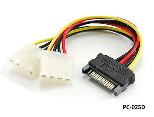 6" SATA 15-Pin Male to Dual 4-Pin Molex Y Power Splitter - CablesOnline PC-025D - Image 1 of 1