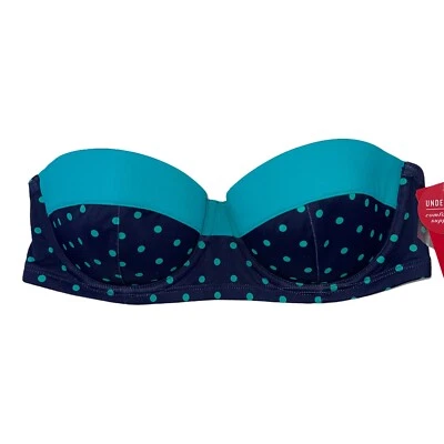 Spanx 2696 Polka Dot Blue Bikini Top Retro Balconette Bra Shaping Swim Suits $62 - Image 1 of 4