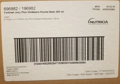 FORTIMEL Jucy Plus Himbeere frische Note 32X200 ML PZN 18827272 MHD 03.02.2026 - Bild 1 von 2