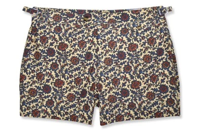 Brooks Brothers Beige Azul Estampado Floral 5" Informal Poli Pantalones Cortos de Natación, 40W BB-2373 Foto 1 de 2