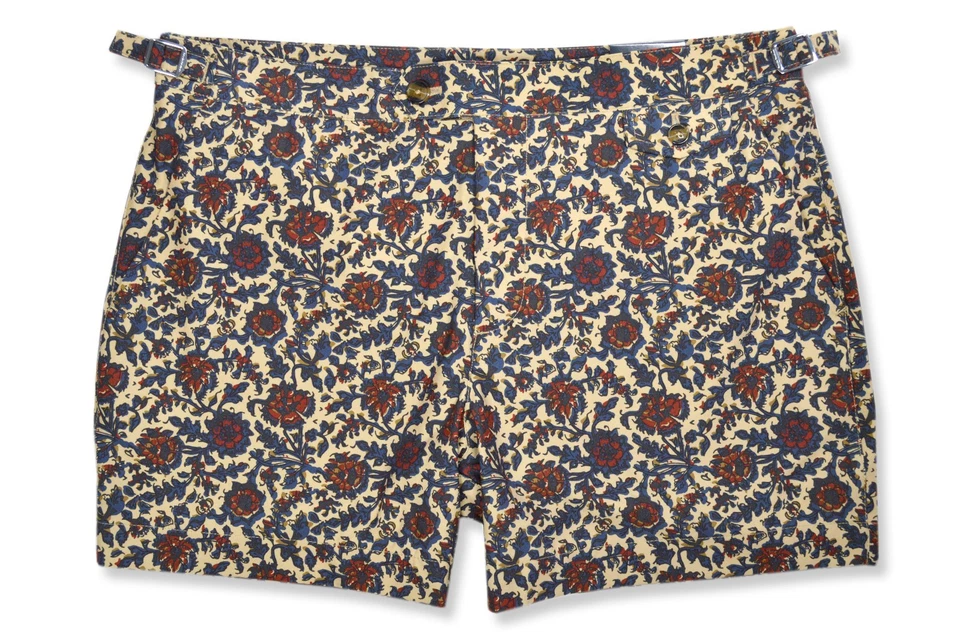 Pantalones Cortos de Natación Brooks Brothers Beige Azul Estampado Floral 5" Informales Poliéster, 36W BB-2371 Foto 1 de 2