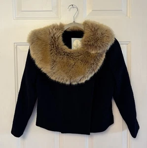 Chaqueta corta para mujer Tracy Reese negra con cuello ribete de piel talla 2 - Imagen 1 de 4