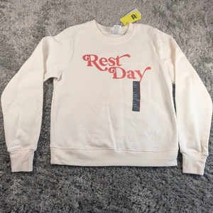 Felpa girocollo in pile All in Motion Rest Day XS rosso panna grafica nuova con etichetta - Foto 1 di 6