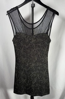 Vestido ceñido al cuerpo Free People Dragonfly negro y dorado yugo transparente lunares talla S Foto 1 de 4