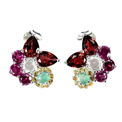 Orecchini in argento sterling 925 pera Mozambico acquamarina smeraldo no... - Immagine 1 di 4