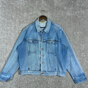 Vintage 70’s Distressed Rustler Yellow Tab Denim Jean Jacket USA Made Size XL - Picture 1 of 7