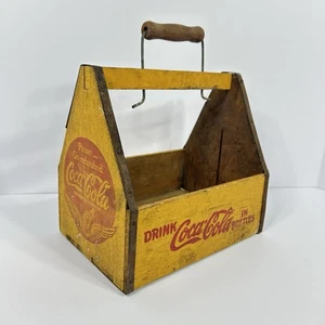 Coca Cola Flaschenträger Holz gelb 6 Stück mit Tragegriff Vintage - Bild 1 von 12