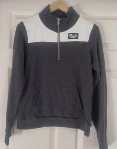 Victoria’s Secret PINK | Half Zip Pullover | Medium Sweatshirt Grey Yellow Logo - Picture 1 of 9