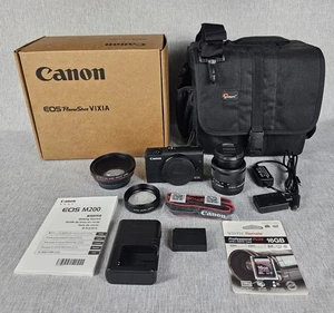 Canon EOS M200 Spiegellose Kamera 15-45mm Objektiv Ladegerät Akku SD Karte Konvolut  - Bild 1 von 24