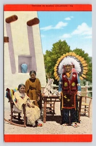 Native American Headdress Scenic Colorado VTG Unused Linen Postcard - Picture 1 of 2