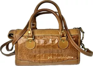 Bolso para mujer Brahmin de cuero marrón reptil texturizado tono dorado herrajes de colección - Imagen 1 de 17
