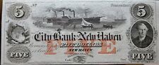 18XX $5 Connecticut City Bank of New Haven Gem Condition Boats Red O/P