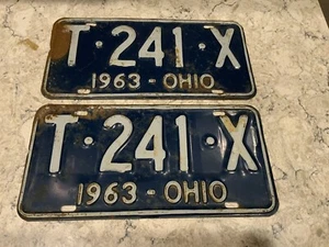 1963 Vintage Original Ohio License Plates Pair T-241-X Automobile Matching Blue - Picture 1 of 5