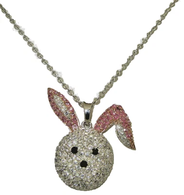 Zirconia Cubica Coniglio Pendente Argento Oro Bianco Collana 40.6-45.7cm a Pavé - Immagine 1 di 3