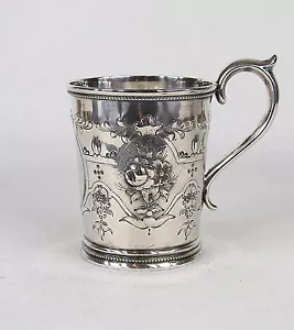 Hyde & Goodrich New Orleans Southern Coin Silver Hand Chased Cup Mug - Picture 1 of 12