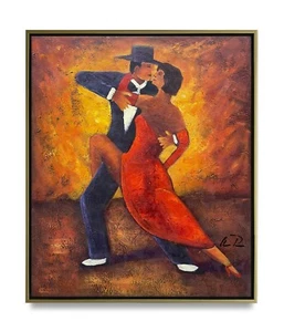 Arte de Nueva York - Pintura al óleo original de bailarines de tango sobre lienzo 20x24 enmarcada - Imagen 1 de 6