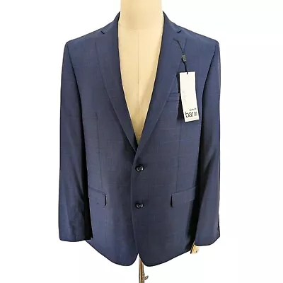 Bar III Men’s Slim Fit Stretch Wool Suit Jacket Blazer Navy Blue Plaid 44L $425 - Image 1 of 4