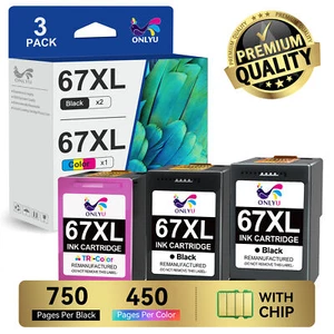 67xl Ink Cartridges for HP 67 Ink Deskjet 2700 2755 4155 Envy 6000 6055 Printers - Picture 1 of 14