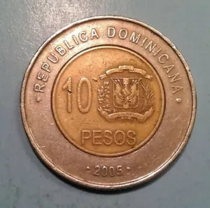 Dominican Republic 10 Pesos coin 2005 - Picture 1 of 2