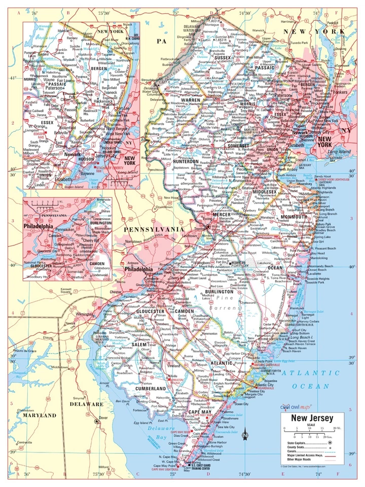 New Jersey State Wall Map Large Print Poster - 24"Wx32"H - Image 1 of 1