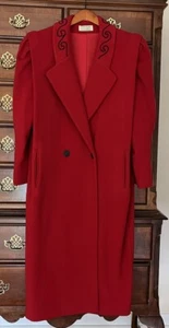 Gabardina vintage Fashions by Jill roja pura lana botón bordado frontal XL - Imagen 1 de 12