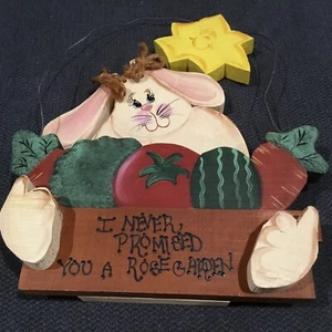 Wood Wall Decor Bunny With Vegetable Basket Funny Garden Primitive Vintage - Picture 1 of 8