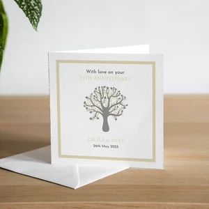 Personalisierte Karte mit Liebe zum 14. Elfenbein Hochzeitstag Handarbeit - Bild 1 von 2