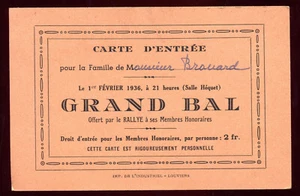 carte d'invitation .Eure . Grand Bal offert par le Rallye ( Salle Héquet ) 1936 - Imagen 1 de 1