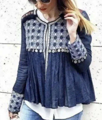 Love stitch Embroidered Coin Open Boho Blouse Jacket Size S Hippe Fairycore - Image 1 of 4