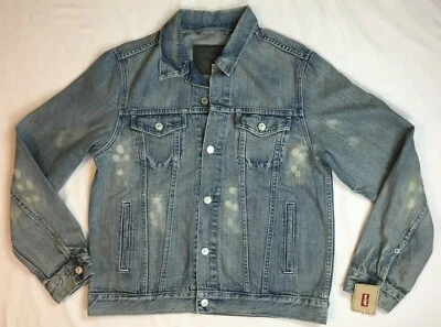 Levis 57511 Denim Trucker Jean Jacket Sz Big Boys XL Red Tab NWT NOS Distressed - Image 1 of 4