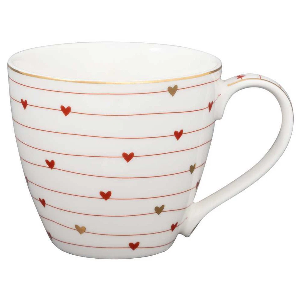 Greengate Mug Grace White With Hearts Red And Gold Porcelain Cup Gold Rim - Image 1 of 1