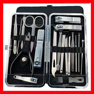 19pcs Stainless Steel Nail Clippers Manicure Pedicure Grooming Kit with Case - Picture 1 of 9