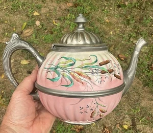 Antica caffettiera ROSA smaltata e peltro XIX secolo granito N/M LOOK - Foto 1 di 14