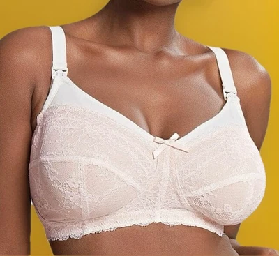 Sujetador de enfermería Panache Sophie 5821 beige y blanco 32DD lino encaje inalámbrico Foto 1 de 4