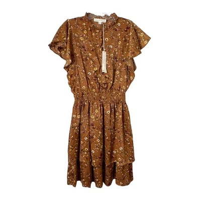 Mini Vestido Lovestitch Minka Floral Manga Acampanada Volantes Caramelo Pequeño Foto 1 de 4
