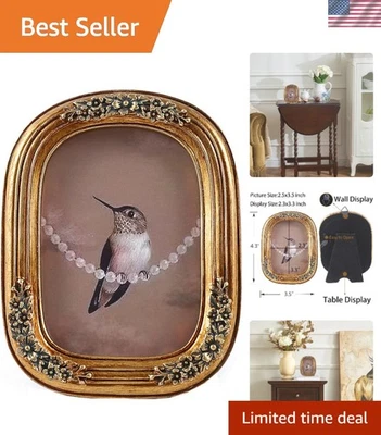 Elegante Mini Marco de Fotos Vintage 2.5x3.5 - Antiguo Diseño Floral Bronce Dorado Foto 1 de 4