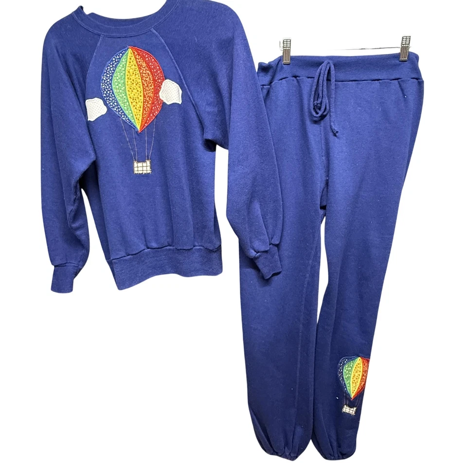 Sudadera Burdeos Vintage Mujer Pequeña Globo Aire Caliente Bordada 2 Piezas Años 80 Foto 1 de 4