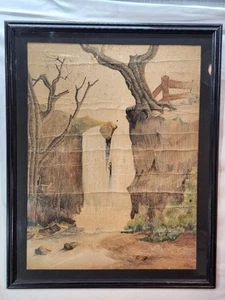 Mixed Media Waterfall Landscape Portrait Signed F Hoffman 48 Vintage / Antique - Picture 1 of 21