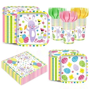 120pcs Easter Party Supplies Paper Plates Napkins Disposable Easter Tableware... - Picture 1 of 6