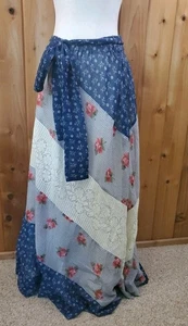 Vintage 70er Chessa Davis Maxi Rock Boho Patchwork Spitze Damen S blau mit Schärpe !!! - Bild 1 von 10