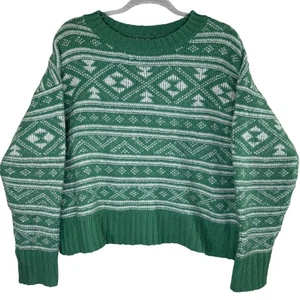 American Eagle Sweater Womens Small Green White Fair Isle Pullover Knit Acrylic - Picture 1 of 10