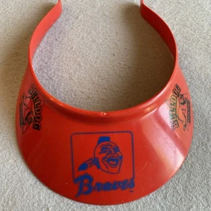 Vintage Atlanta Braves Visor Red Plastic Screaming Indian Chief Noc-A-Homa Promo - Picture 1 of 8